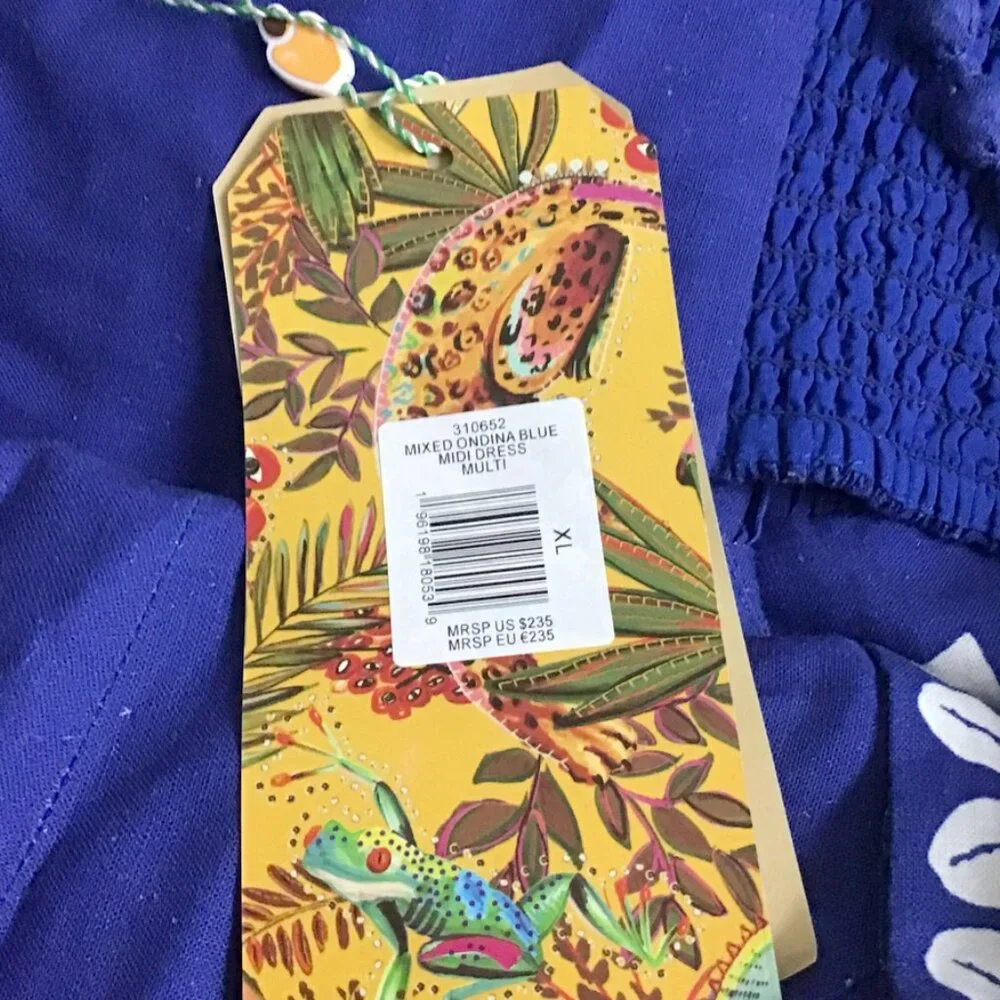 Farm Rio Mixed Ondina Blue Midi Cut out Ruched Sided Buttoned Down Maxi Dress - Picture 14 of 16